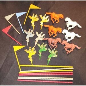 Vintage Plastic Horse & Clown Cake Toppers Set - 20 Pieces  Assorted Colors  Ret